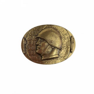 (S7) Fibbia ovale militare con effige di Mussolini con elmetto e fasci littori ai lati - in ottone
