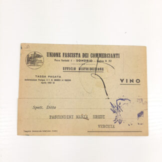 Cartolina fascista dei commercianti SONDRIO Distribuzione VINO - 28 giugno 1942